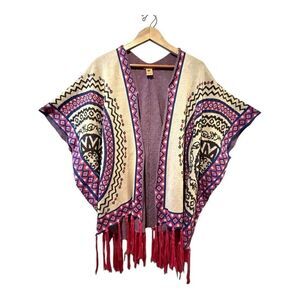 Anthropologie Flying Tomato Boho Tribal Kimono Cardigan Fringe Women’s Open Fron